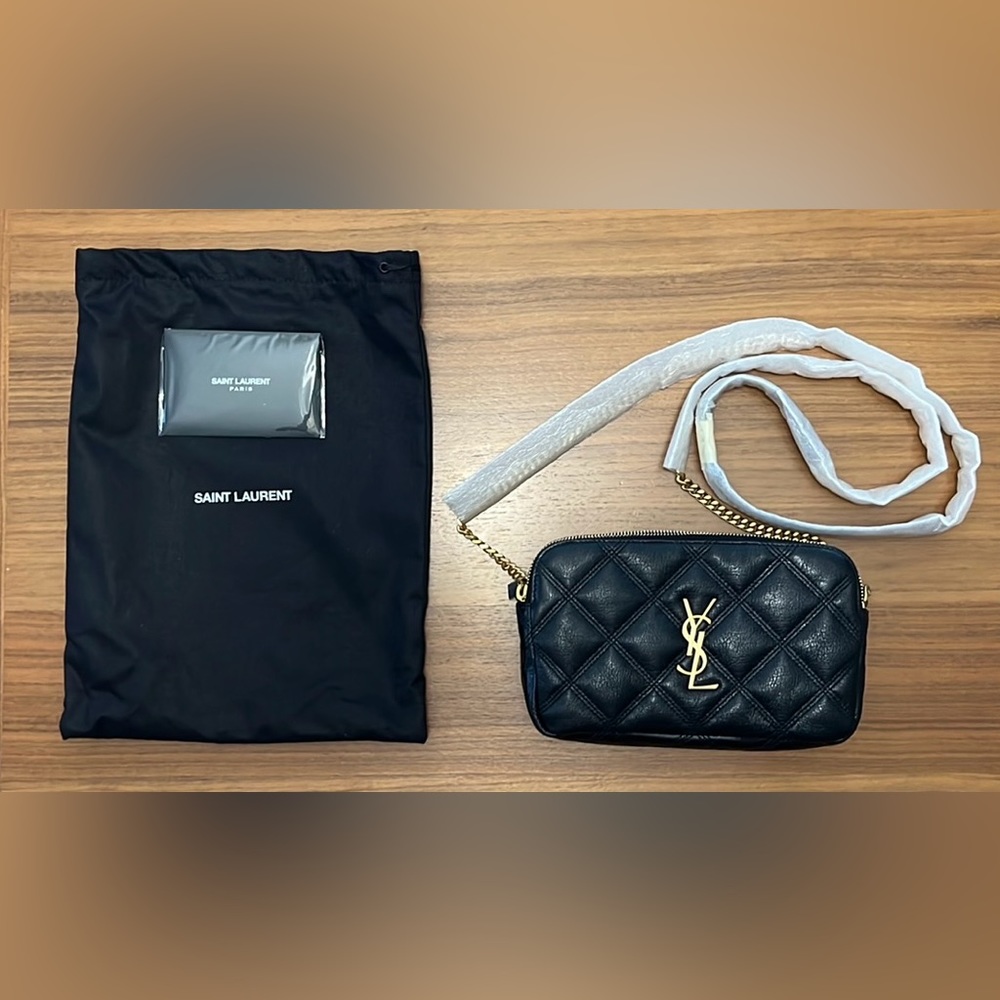 YSL- Yves Saint Laurent Becky Double Zip Quilted Leather Crossbody